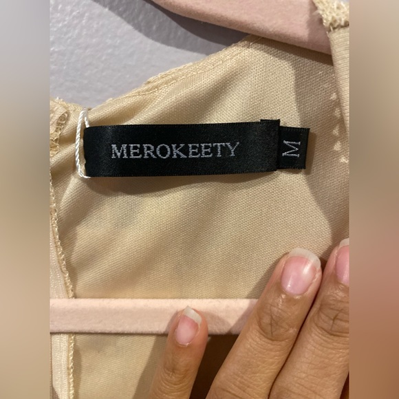 MEDIUM MEROKEETY V Neck Short Sleeve Floral Lace Dress - Picture 3 of 8